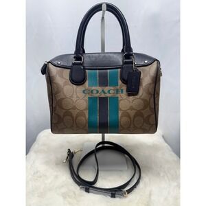 Coach Varsity Stripe Mini Bennett Satchel Discontinued Purse Signature Canvas